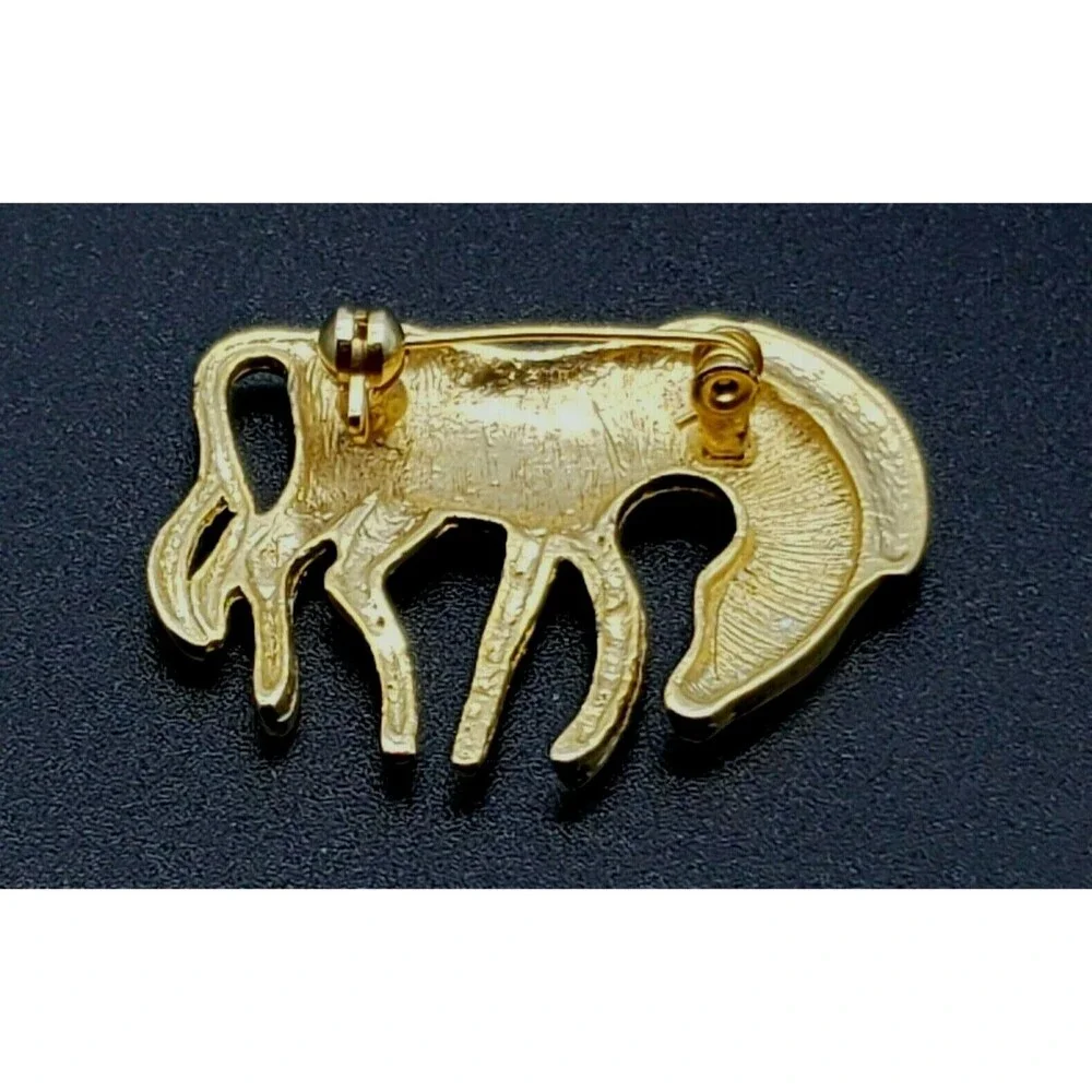 Zebra Animal Figural Brooch Pin Gold Tone Metal Shiny African Safari Vintage